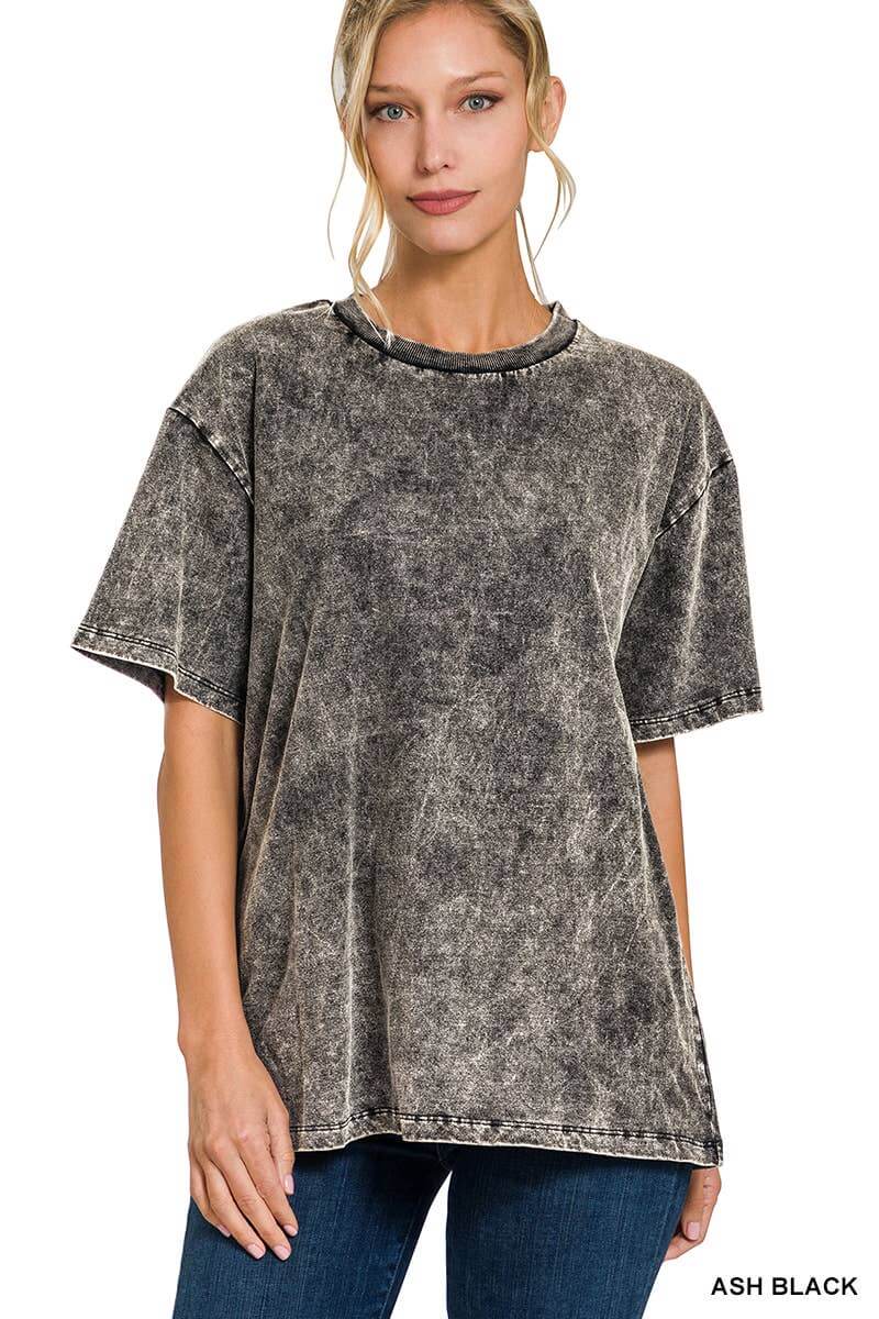 Vintage Wash Oversize Cotton Tee Zenana in ash black, featuring a relaxed fit and soft, breathable fabric.